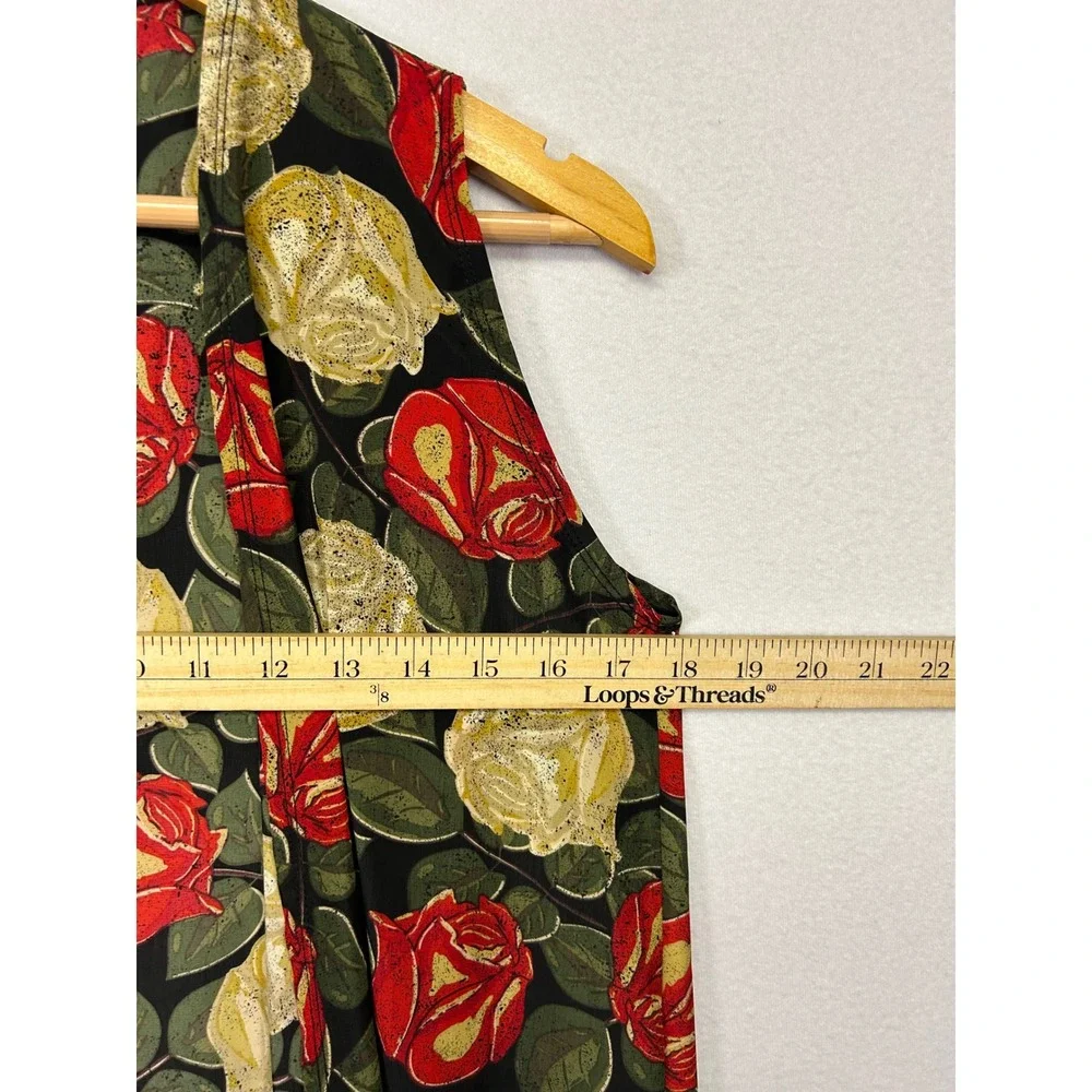 Floralcore LuLaRoe‎ Womens S Black Red Yellow Rose Print Joy Duster Vest Slits
